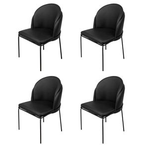 Kit 4 Cadeiras Denali Nevada Or Design Revestimento em Tecido Preto Base Aco Pintado Preto